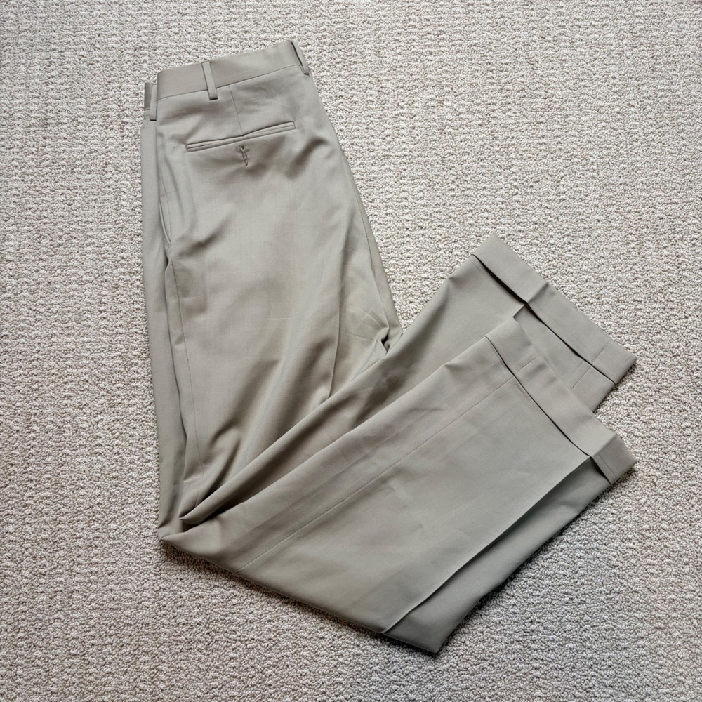 Canali Size 36 52 Pleated Pure Wool Dress Pants Tan Cuffed Made in Italy